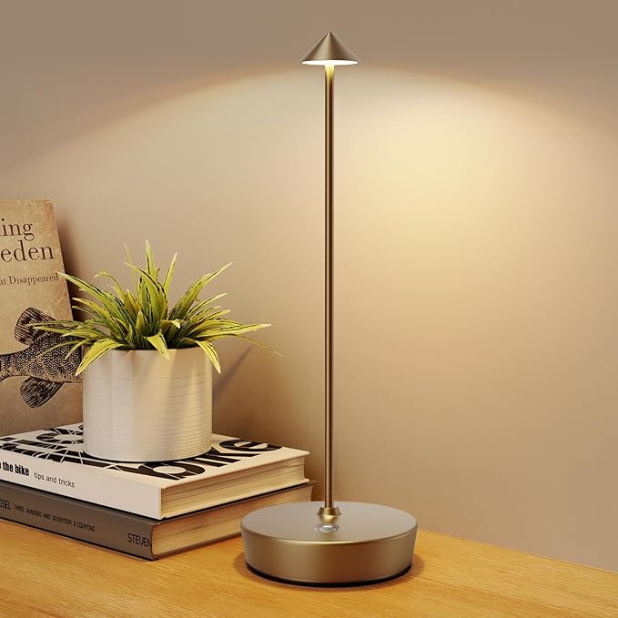 Cordless Table Lamp Rechargeable, Portable Outdoor Table Lamp Waterproof 6000mAh Battery Desk Lamp, 3 Color Stepless Dimming Table Light for Restaurant/Bedroom/Bar/Outdoor Party/Camping - LeafyLoom