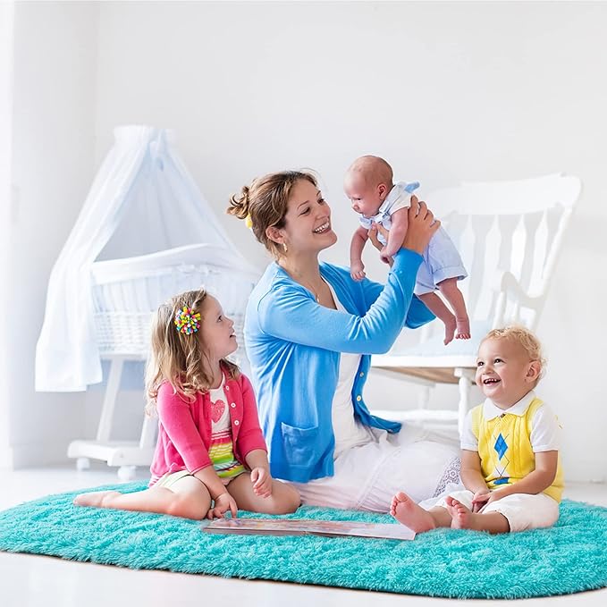 Noahas Ultra Soft Fluffy Bedroom Rugs Kids Room Carpet Modern Shaggy Area Rugs Home Decor 2.6' X 5.3', Teal Blue - LeafyLoom