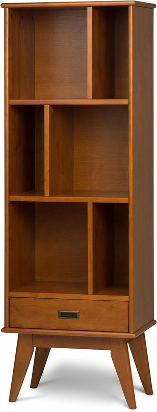 SIMPLIHOME Draper SOLID HARDWOOD 22 Inch Mid Century Modern Bookcase and Storage Unit in Teak Brown, For the Living Room, Study Room and Office - LeafyLoom