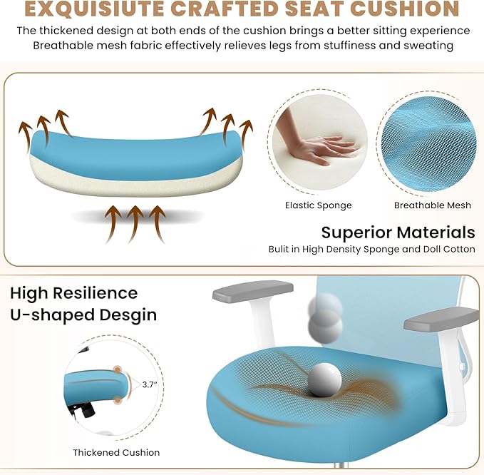 Office Chair Ergonomic Desk Chair with Adjustable Lumbar Support, Swivel Comfy Computer Chair Heavy Duty Executive Chair for Home Office - LeafyLoom