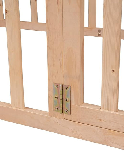 Multifunctional Twin Size Floor Bed with Safety Guardrails and Door, Montessori Sturdy Solid Wood Beds Frame, Easy Assembly and No Spring Need, for Boys and Girls Room, Natural - LeafyLoom