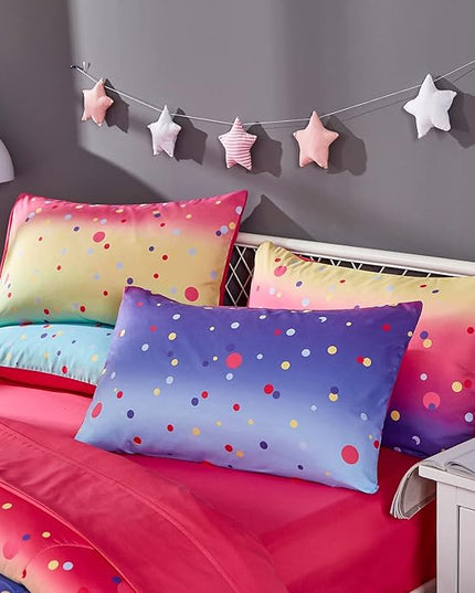Colorful Polka Dots Rainbow Comforter Set for Teen Girl,Full/Queen Size 5 Piece Bed in A Bag,Circles Printed Comforter and Sheets,Ultra Soft Microfiber All Season Bedding Set(Full/Queen,Dots) - LeafyLoom