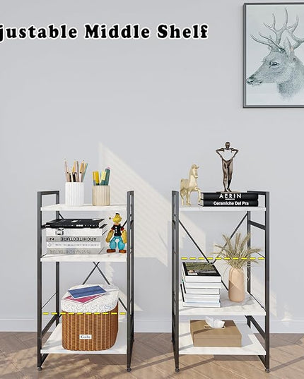 Bookshelf Organizer,3 Tiers Adjustable White Faux Marble Small Bookcase for Small Space,Industrial Wooden Storage Bookcase Display Rack and Storage Organizer for Living Room Home Office - LeafyLoom