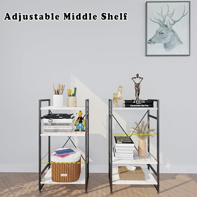 Bookshelf Organizer,3 Tiers Adjustable White Faux Marble Small Bookcase for Small Space,Industrial Wooden Storage Bookcase Display Rack and Storage Organizer for Living Room Home Office - LeafyLoom