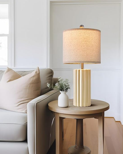 Oneach 21'' Farmhouse Ceramic Table Lamp Set of 2 for Bedroom Living Room House Decor Off-White Desk Lamps Home Office Dorm Rustic Modern Style Lamp - LeafyLoom
