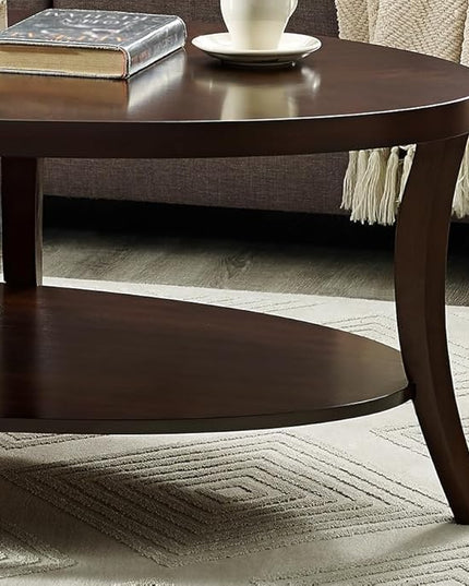 NicBex Coffee Table Wooden Coffee Table with Storage Oval Center Tables with Display Shelves Dining Table for Living Room, Dining Room, Office, and Bedroom,48" W, Espresso - LeafyLoom