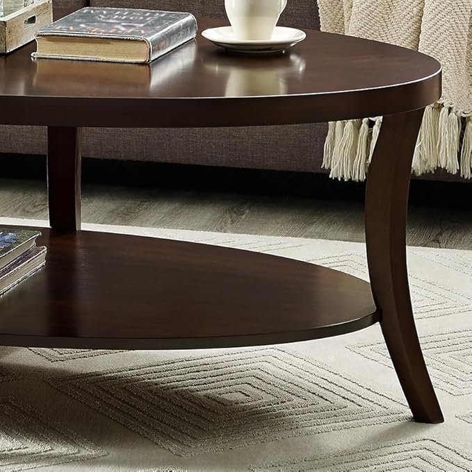 NicBex Coffee Table Wooden Coffee Table with Storage Oval Center Tables with Display Shelves Dining Table for Living Room, Dining Room, Office, and Bedroom,48" W, Espresso - LeafyLoom
