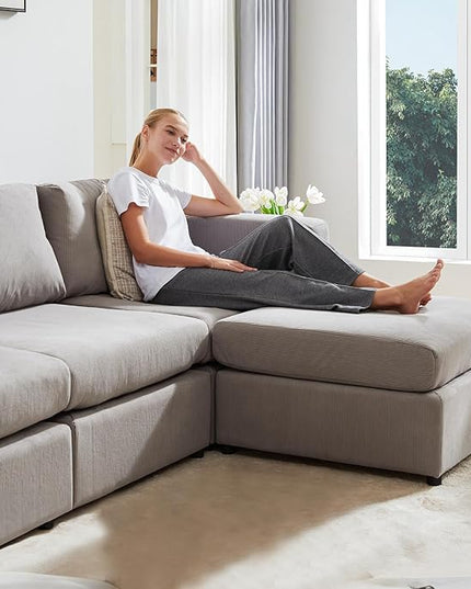 Sweetcrispy Convertible Modular Sectional Sofa, 8 Seat Sectional Couches for Living Room, U-Shaped Modern Fabric Modular Sofa Sleeper with Double Chaise for Home, Apartment, Dorm, Grey - LeafyLoom