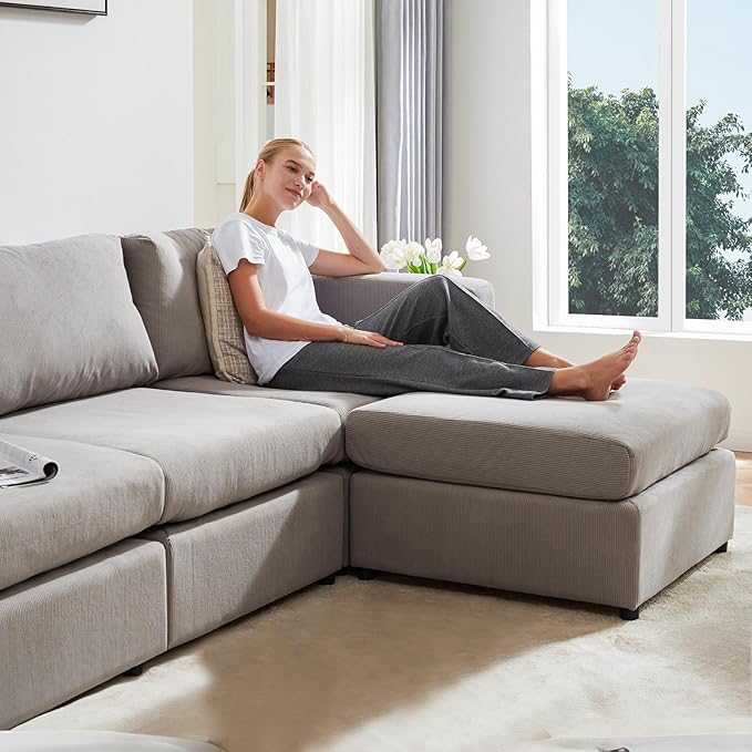 Sweetcrispy Convertible Modular Sectional Sofa, 8 Seat Sectional Couches for Living Room, U-Shaped Modern Fabric Modular Sofa Sleeper with Double Chaise for Home, Apartment, Dorm, Grey - LeafyLoom