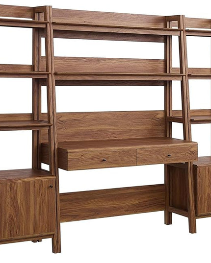 Modway Bixby 3-Piece Home Office Desk and Bookshelf Display Case in Walnut - LeafyLoom