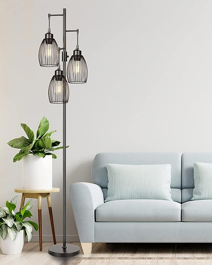 68’’ Dimmable Floor Lamp, 3 x 800LM LED Edison Bulbs Included, Industrial Floor Lamps for Living Room, Rustic Tall Lamps Standing Lamp for Bedrooms Living Room - LeafyLoom