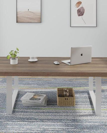 IBF Farmhouse Living Room Table, Modern Minimalist Wood Coffee Table, Simple Industrial Rectangle Center Table, Wood and Metal Tea Coffee Table for Home Bedroom Office, White and Rustic Oak, 47 Inch - LeafyLoom