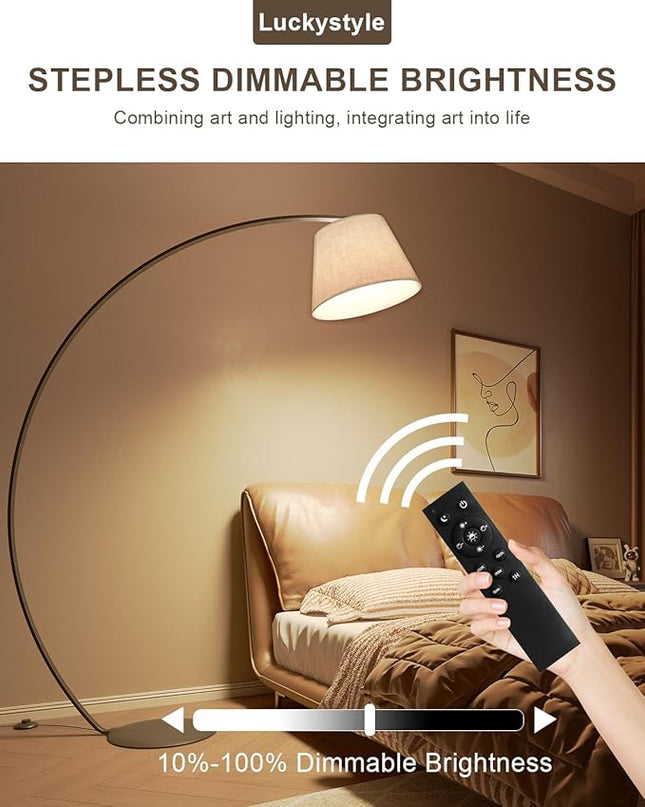 Arc Floor Lamps for Living Room,1200LM Super Bright 71 Inch Extra Tall Floor Lamp with Remote Control Dimmable 12W E26 LED Bulb,Adjustable Hanging Lamp for Bedroom with Foot Switch Black - LeafyLoom