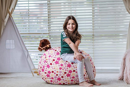Wekapo Stuffed Animal Storage Bean Bag Chair Cover for Kids | Stuffable Zipper Beanbag for Organizing Children Plush Toys Large Premium Cotton Canvas (Small star, X-Large) - LeafyLoom