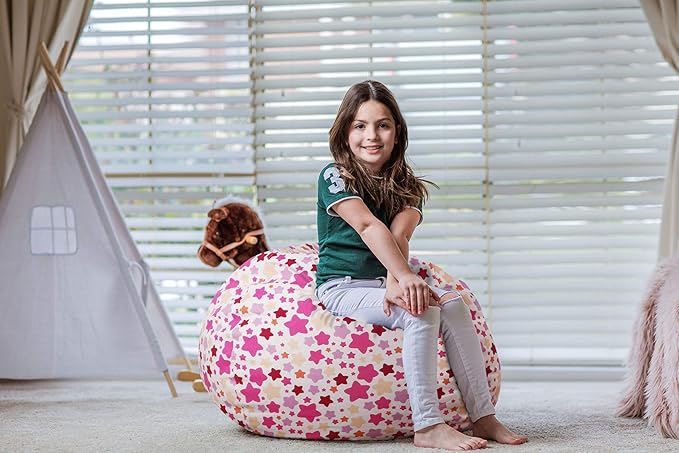 Wekapo Stuffed Animal Storage Bean Bag Chair Cover for Kids | Stuffable Zipper Beanbag for Organizing Children Plush Toys Large Premium Cotton Canvas (Small star, X-Large) - LeafyLoom
