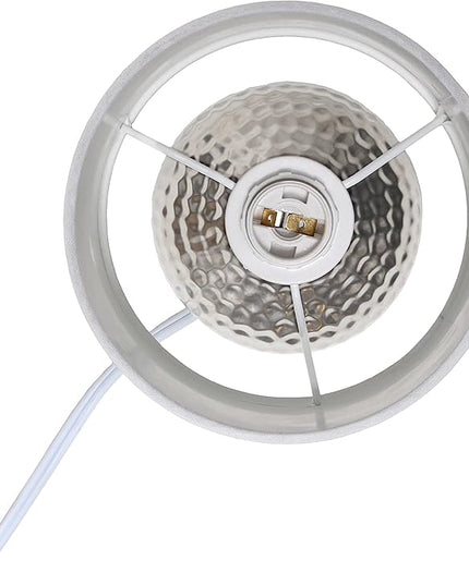 Simple Designs LT2073-SVW Mini Hammered Texture Silver Drip Table Lamp with White Shade - LeafyLoom