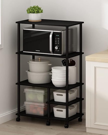 Furinno Turn-N-Tube 4-Tier Toolless Kitchen Storage Shelf Cart, Americano/Black - LeafyLoom