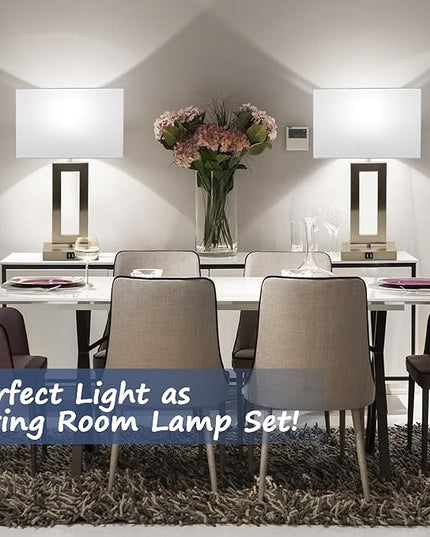 22'' Lamps for Bedrooms Set of 2, Touch Control Table Lamps with 2 USB Ports, 3-Way Dimmable Bedside Nightstand Lamps, Brushed Nickel &White Lamp for End Table Living Room Modern Contemporary - LeafyLoom