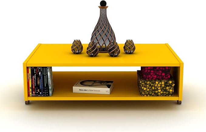 NicBex Coffee Table Wooden Coffee Table with Storage Rectangle Center Tables with Open Shelf and Metal Frame Dining Table for Living Room, Dining Room, Office, and Bedroom,35.4" W, Yellow - LeafyLoom