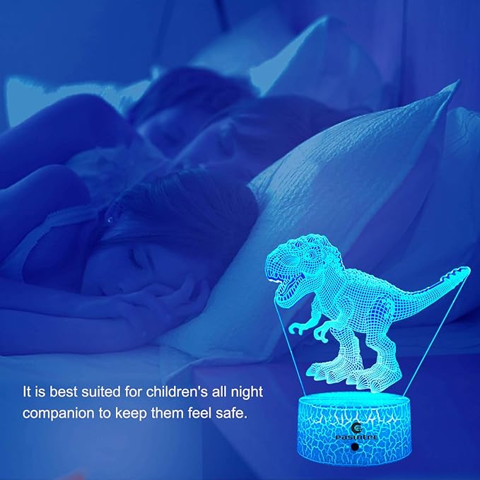 easuntec Dinosaur Toys 3D Night Light with Remote & Smart Touch 7 Colors + 16 Colors Changing Dimmable TRex Toys 1 2 3 4 5 6 7 8 Year Old Boy or Girl Gifts (TRex 16WT) - LeafyLoom