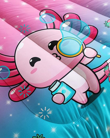 Kawaii Axolotl Comforter,Pink Salamander Comforter Set for Kids Teens Girls,3Pcs Bedding Set Printed Comforter with 2 Pillowcases,Down Alternative,Soft and Lightweight(Pink，Queen Size) - LeafyLoom