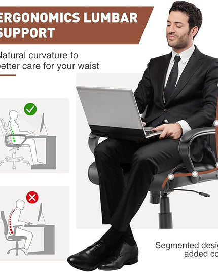 Office Chair - Mid-Back Computer Desk Chair with Armrests, Height Adjustable Home Chair, 360-Degree Swivel, Lumbar Support, PU Leather, Black, Modern - LeafyLoom