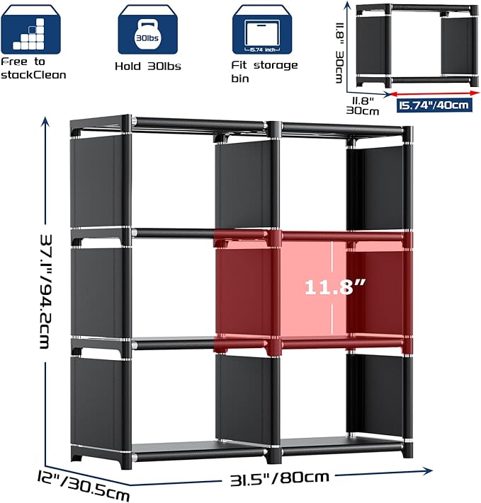 Mavivegue Book Shelf, 6 Cube Storage Organizer, DIY Bookcase, Metal Cube Bookshelf,Tall Book case for Bedroom, Living Room,Office,Closet Storage Organizer, Black Cubicle Storage Rack - LeafyLoom