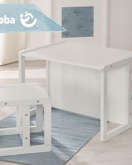 Roba: Country-Farmhouse Chair: White Wood - Chic Children’s Chair, Adjustable Seat Height, Converts Into A Table, Toddler & Kids, Ages 2+ - LeafyLoom