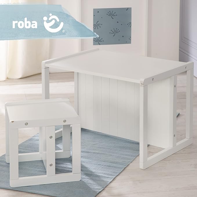 Roba: Country-Farmhouse Chair: White Wood - Chic Children’s Chair, Adjustable Seat Height, Converts Into A Table, Toddler & Kids, Ages 2+ - LeafyLoom