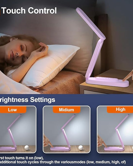 LED Desk Lamp for Office Home & Battery Operated Lamp Rechargeable Lamp Foldable & Portable Light, LED Desk Light Strip, 3 Brightness Dimmable Small Desk Lamp Wireless Reading Lamp - LeafyLoom