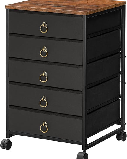 HOOBRO 5-Drawer Chest, File Cabinet, Office Cabinet with Drawers, Rolling Printer Stand, Filing Cabinet for Living Room, Home Office, Nonwovens Drawer, Easy Assembly, Black BFK50WJ01 - LeafyLoom