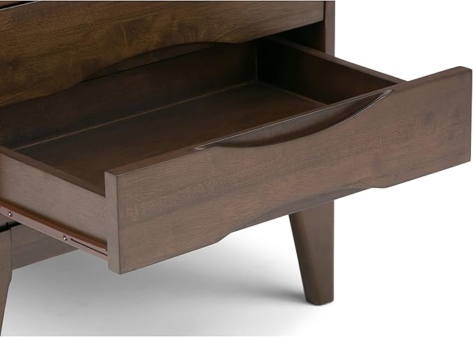 SIMPLIHOME Harper Solid Hardwood 22 inch wide Square Mid Century Modern End Side Table in Walnut Brown with Storage, 2 Drawers, for the Living Room and Bedroom - LeafyLoom