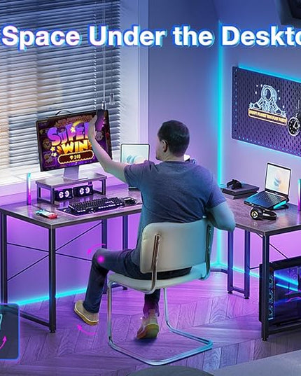 Casaottima L Shaped Gaming Desk with Monitor Stand, Corner Desk Gaming Table for Home Office, Computer Desk Sturdy Writing Workstation for Small Space, 51 inch, Grey Oak - LeafyLoom