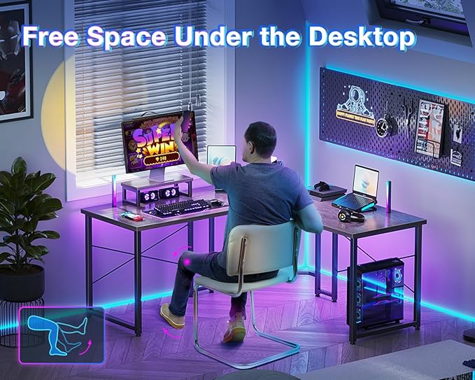Casaottima L Shaped Gaming Desk with Monitor Stand, Corner Desk Gaming Table for Home Office, Computer Desk Sturdy Writing Workstation for Small Space, 51 inch, Grey Oak - LeafyLoom