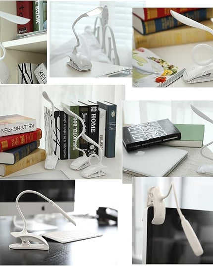 Clip Desk Lamp Table LED Bulb Lamps Set USB Outlet White Modern Shade Gooseneck Dimmable Light Clamp Base Touch Sensor Switch Charging Battery Office Room Bedroom Dorm Kids Small Girls Study Reading - LeafyLoom