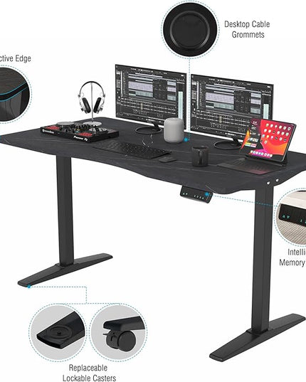 Monomi Height Adjustable Electric Standing Desk, 55 x 28 Inches Stand up Desk, Sit Stand Home Office Computer Desk(Black Frame+Marble Black Top) - LeafyLoom