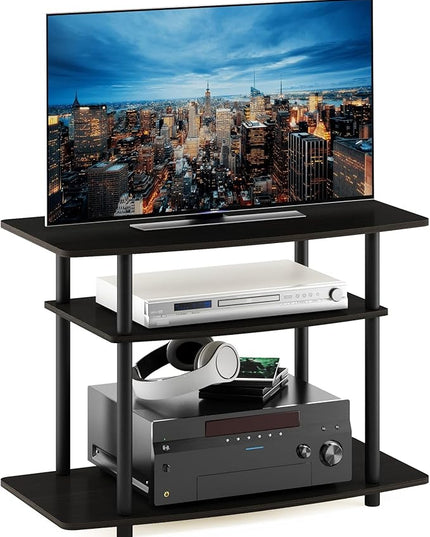 Furinno Turn-N-Tube No Tools 3-Tier Entertainment Center TV Stand for TV up to 32 Inch, Plastic Round Tubes, Espresso/black - LeafyLoom