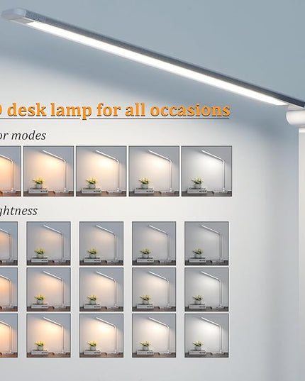 Dott Arts LED Desk Lamp with USB Ports,Touch Desk Lamps for Home Office with 5 Color Modes,3 Brightness Desk Light with Small Night Light,Reading Lamp Table LED Lamp for Bedroom Bedsid Study Sliver - LeafyLoom