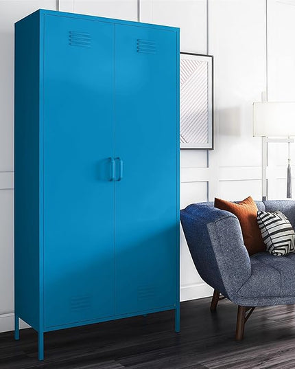 Novogratz Cache Tall 2 Door Metal Locker Cabinet, Blue - LeafyLoom