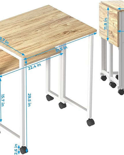 GreenForest Folding Desk Small Rolling Desk with Storage Shelf,31.5 inch Foldable Computer Desk with Wheels for Small Space,Easy Assembly,Oak - LeafyLoom