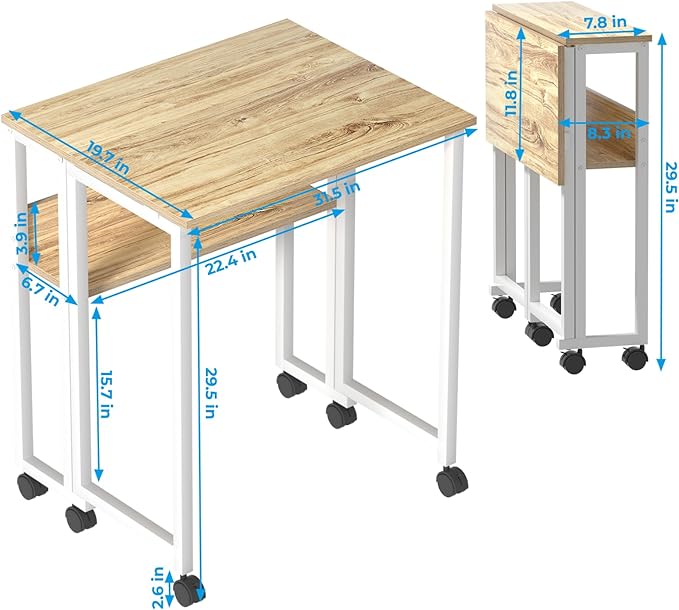 GreenForest Folding Desk Small Rolling Desk with Storage Shelf,31.5 inch Foldable Computer Desk with Wheels for Small Space,Easy Assembly,Oak - LeafyLoom