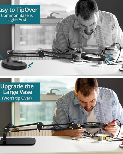 8X Magnifying Glass with Light and Stand, 2-in-1 Lighted Magnifier with Clamp,3 Color Modes Dimmable 10 Brightness Levels LED Desk Magnifying Lamp Hands Free for Crafts Hobby Reading Close Work - LeafyLoom