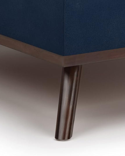 SIMPLIHOME Owen 36 Inch Wide Mid Century Modern Square Coffee Table Lift Top Storage Ottoman in Upholstered Distressed Dark Blue Faux Leather, For the Living Room - LeafyLoom