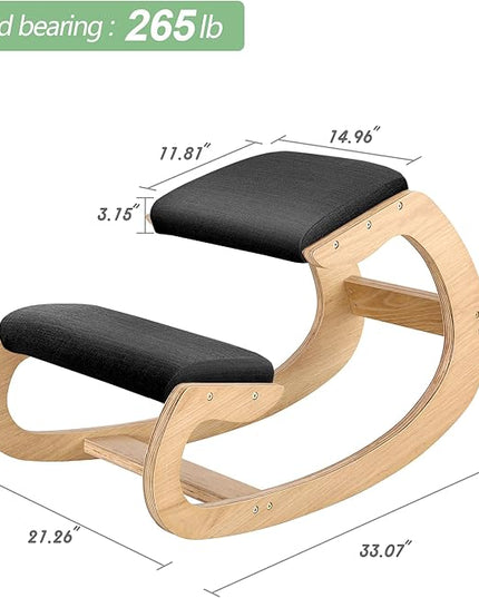 Predawn Ergonomic Kneeling Chair,Rocking Knee Chair Upright Posture Chair for Home Office Meditation Wooden & Linen Cushion-Office Chair for Back Neck Pain Relief & Improving Posture(White Oak-Black) - LeafyLoom