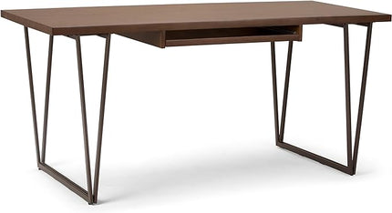 SIMPLIHOME Ryder SOLID WOOD and Metal 66 inch Wide Home Office Desk, Writing Table, Workstation, Study Table Furniture in Natural Aged Brown - LeafyLoom
