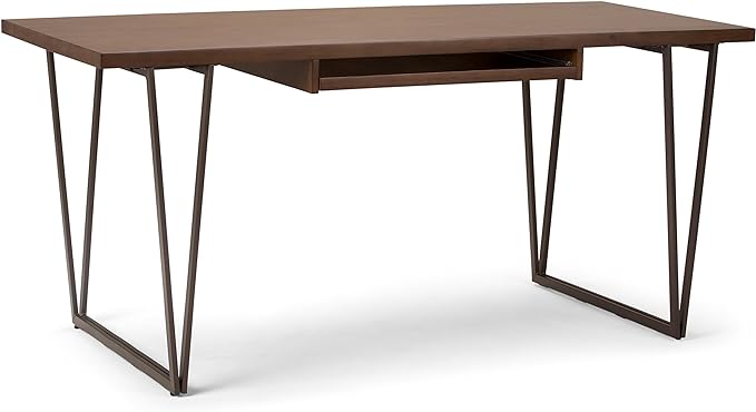 SIMPLIHOME Ryder SOLID WOOD and Metal 66 inch Wide Home Office Desk, Writing Table, Workstation, Study Table Furniture in Natural Aged Brown - LeafyLoom