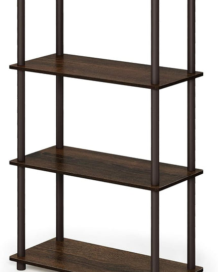 Furinno Turn-N-Tube 4-Tier Multipurpose Shelf Display Rack, Round Tubes, Walnut/Brown - LeafyLoom