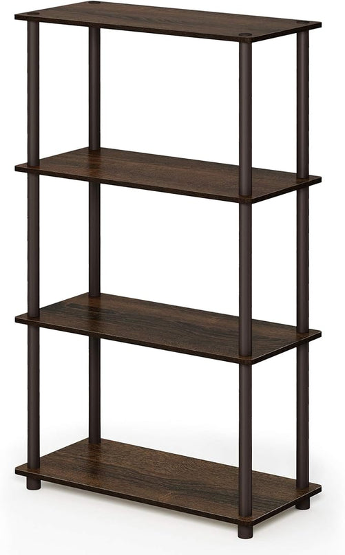 Furinno Turn-N-Tube 4-Tier Multipurpose Shelf Display Rack, Round Tubes, Walnut/Brown - LeafyLoom