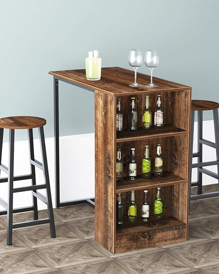 sogesfurniture 3-Piece Bar Table Set, 35.8inches Dining Room Set Dining Table with 2 Stool, Dining Table with 3 Open Storage Shelves, Brown BHUS-DX- Z813FG - LeafyLoom