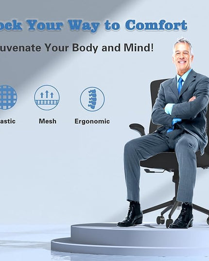 Office Chair, High Back Desk Chair with Adjustable Lumbar Support, Ergonomic Mesh Computer Chair with Premium Cold-Cured Cushion, Height Liftable Swivel Chair for Home Office - LeafyLoom